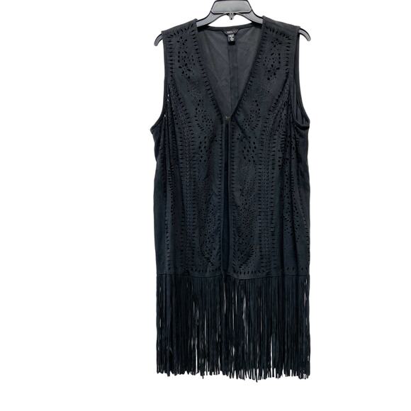 Intro Womens Black Sleeveless Fringe Long Vest  Hippie Size 1X - Picture 1 of 4